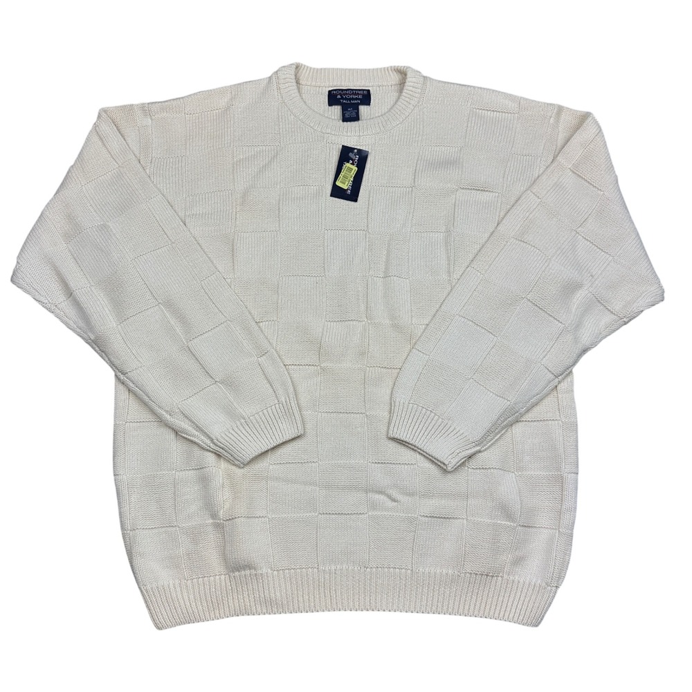 NEW Roundtree & Yorke Tall Man Textured Checkerboard Cotton Sweater Mens XLT